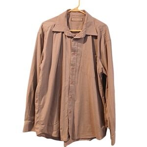 NATURAL LIFE Mens Long Sleeve Button Up Shirt Tan Plaid Pocket Casual Top